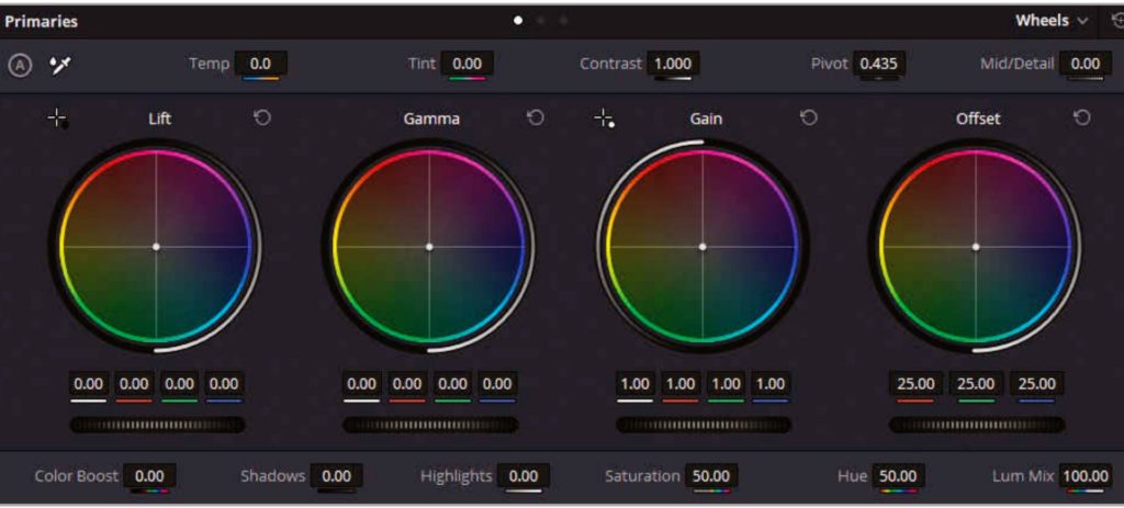 Roues de couleurs DaVinci Resolve 17.  Image du guide officiel.