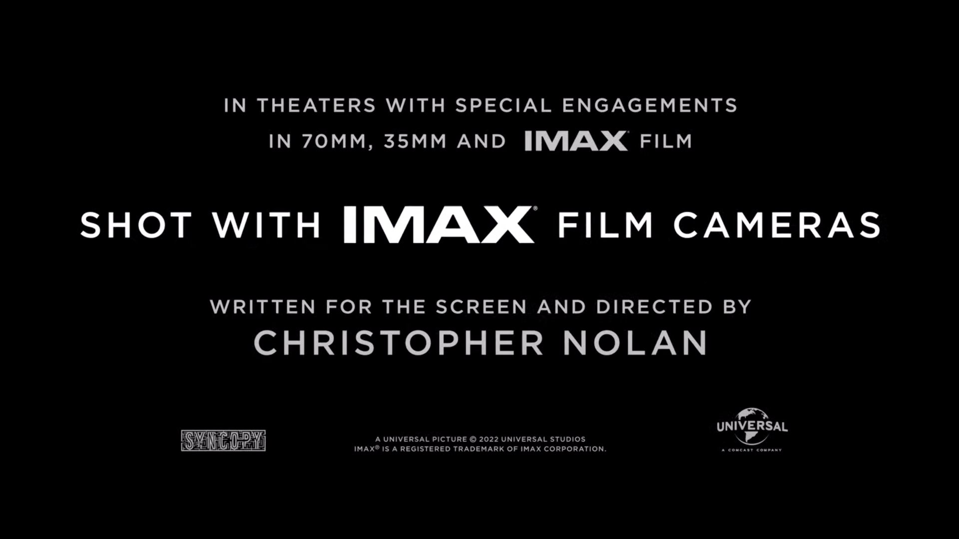 Titre "Shot With IMAX Film Cameras" à la fin du teaser Oppenheimer.