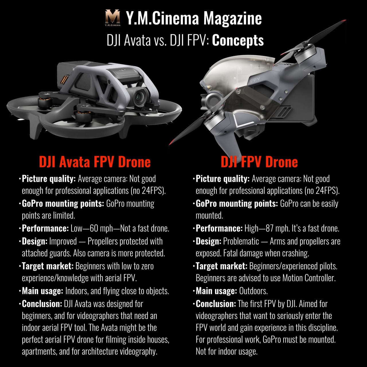 DJI Avata contre DJI FPV Drone.  Notions