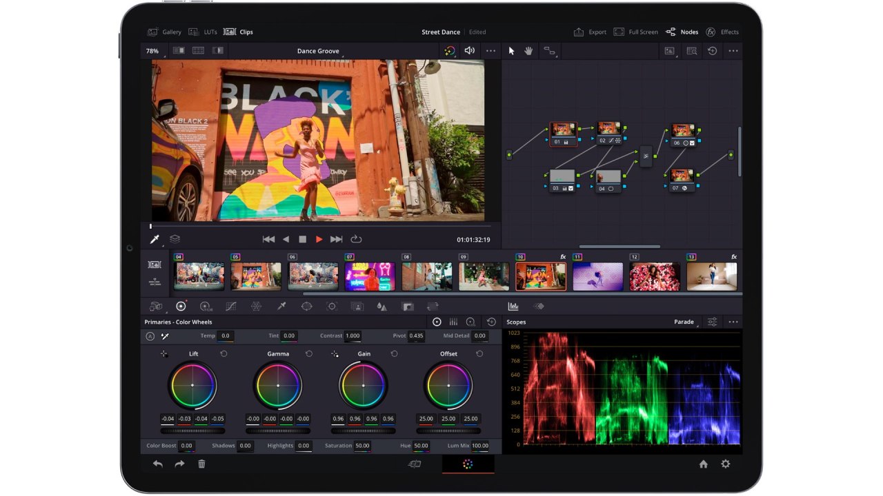 DaVinci Resolve pour iPad.  La page des couleurs.  Image : Conception Blackmagic