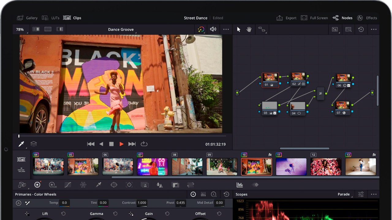 DaVinci Resolve pour iPad.  La page des couleurs.  Image : Conception Blackmagic