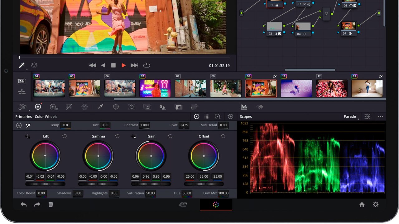 DaVinci Resolve pour iPad.  La page des couleurs.  Image : Conception Blackmagic