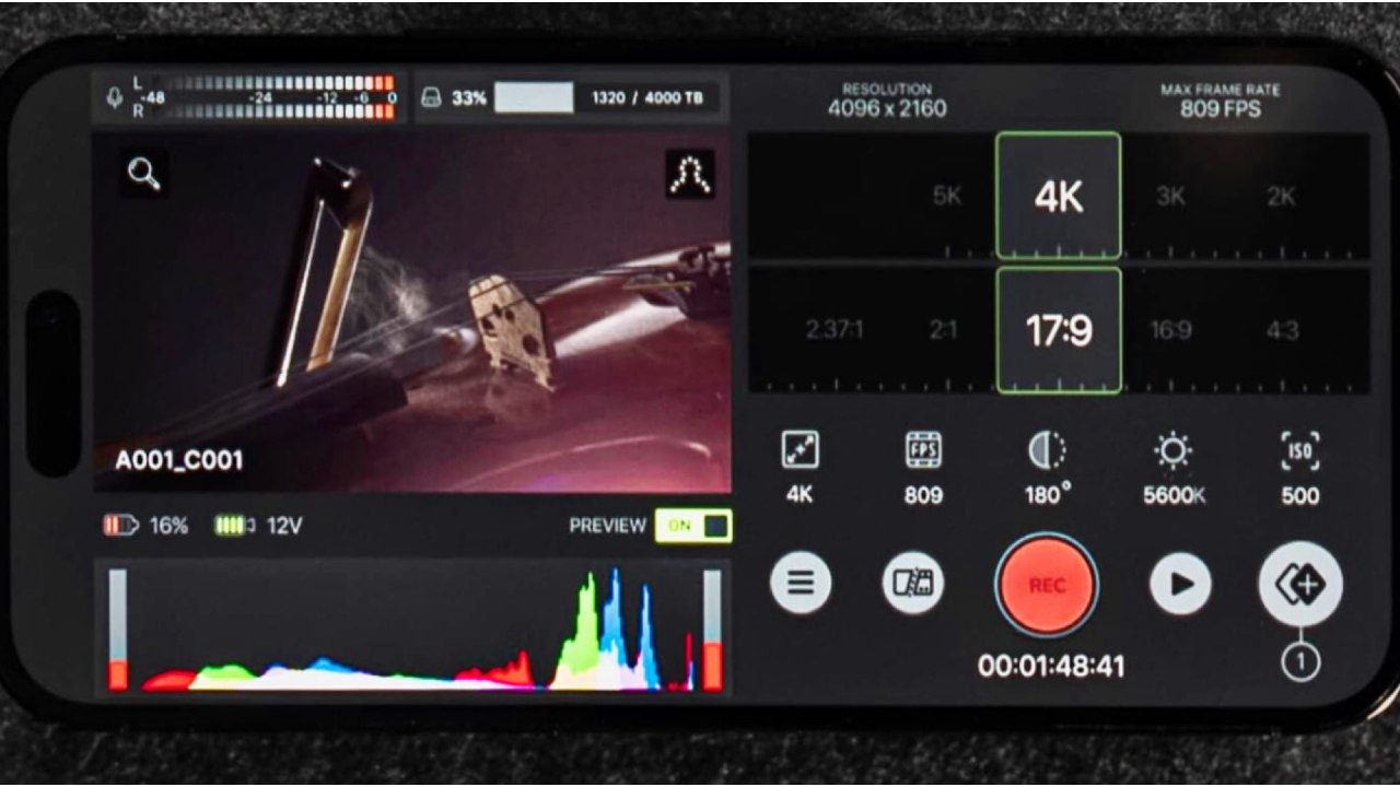 Application iOS Freefly Ember.  Image : Freefly