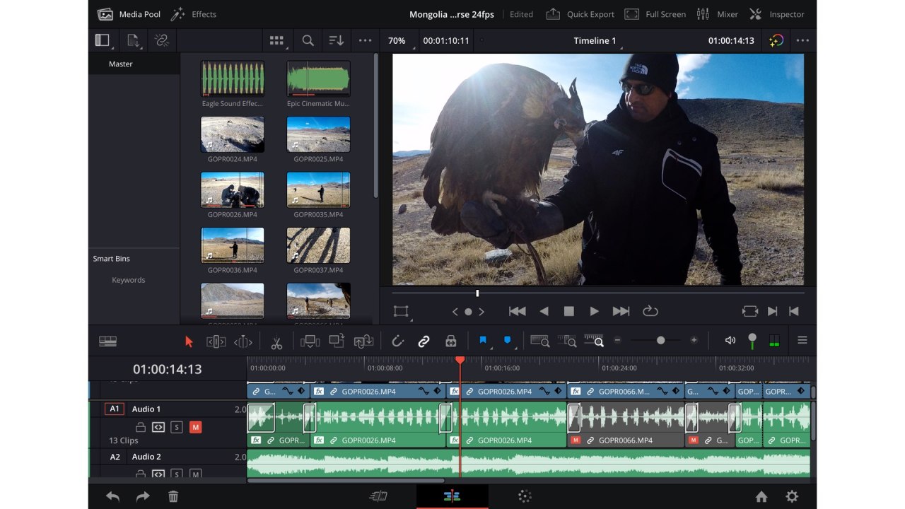 DaVinci Resolve pour iPad : la page Modifier.  Crédit YM Cinema