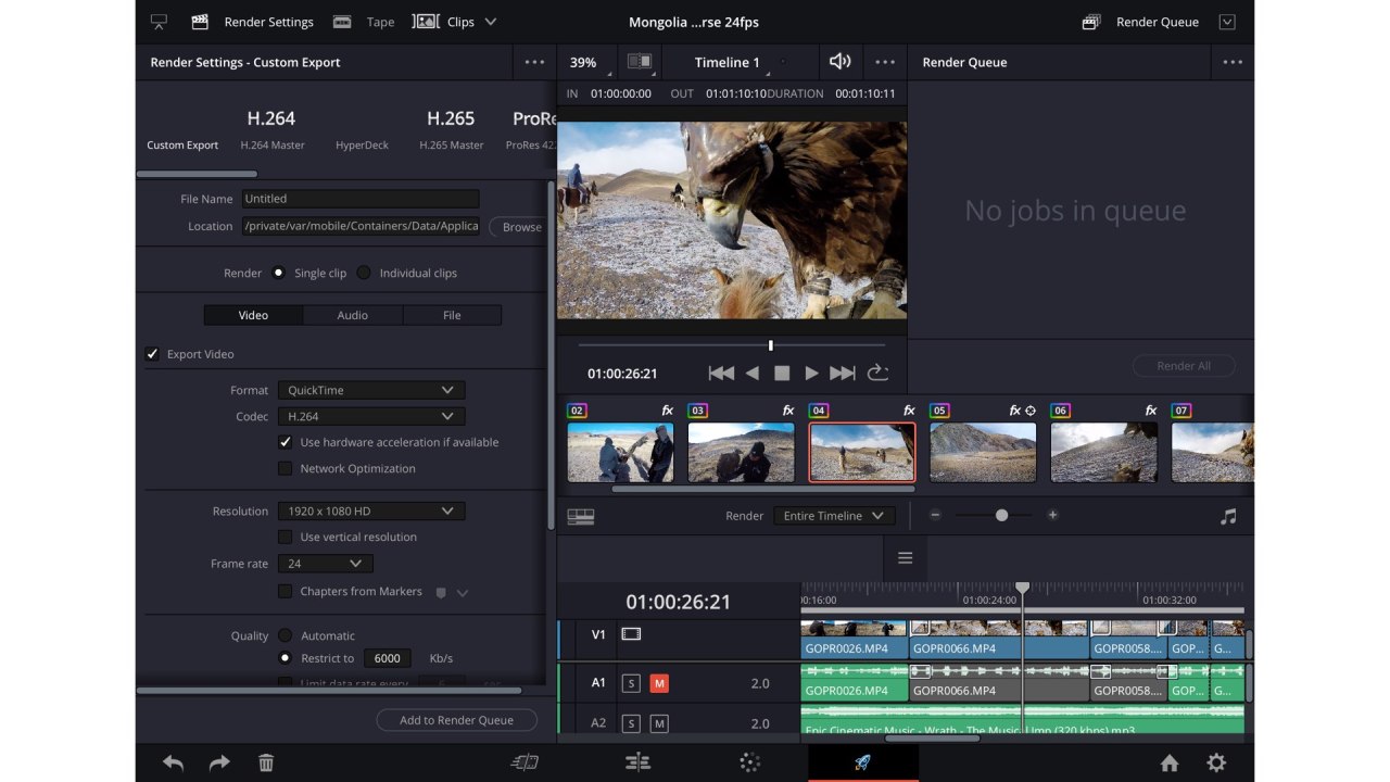 DaVinci Resolve pour iPad : la page Livrer.  Crédit YM Cinema