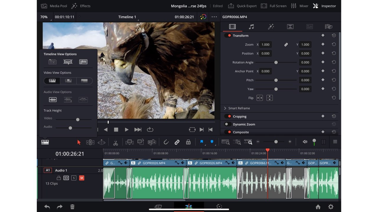 DaVinci Resolve pour iPad : la page Modifier.  Crédit YM Cinema